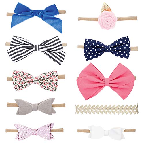 Parker Baby Girl Headbands and Bows, Assorted 10 Pack of Hair Accessories for Girls