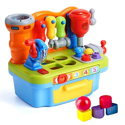 Book Cover Woby Multifunctional Musical Learning Tool Workbench Toy Set for Kids with Shape Sorter Tools
