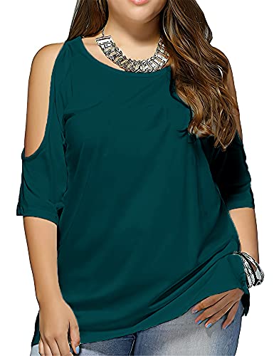 ALLEGRACE Women Plus Size Cold Shoulder T Shirt Short Sleeve Split Womens Tops