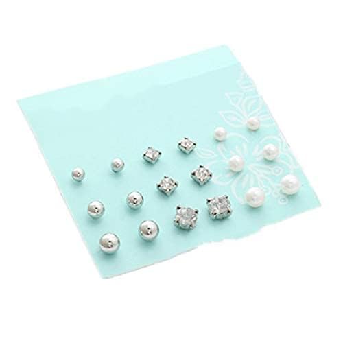 TraveT 9 Pair Faux Crystal and Pearl Stud Earring Set Women Ear Stud Jewelry Gift