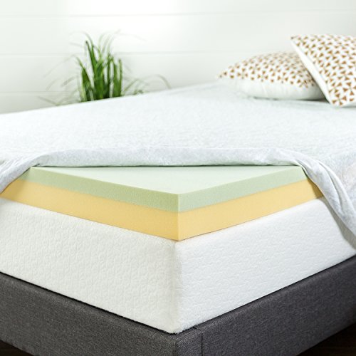 Book Cover ZINUS 4 Inch Green Tea Memory Foam Mattress Topper / Pressure-Relieving Layers / CertiPUR-US Certified, King