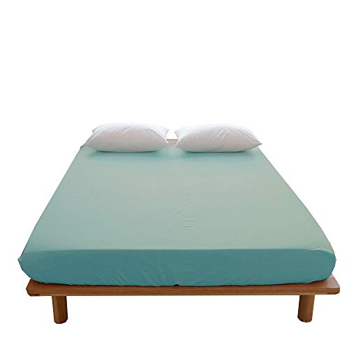 Book Cover BuLuTu Cotton Premium Deep Pocket Solid Fitted Bed Sheet Twin Green-Breathable, Durable and Comfortable,Single Fitted Sheet Without Pillowcases