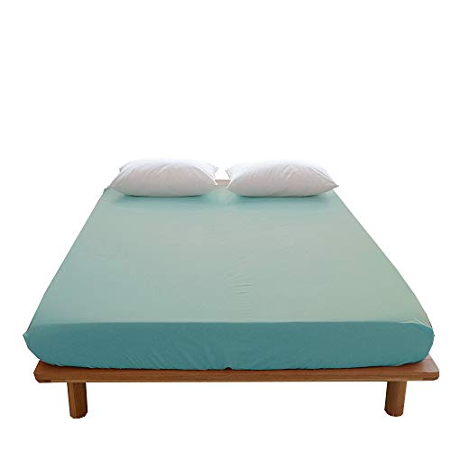 BuLuTu Cotton Premium Deep Pocket Solid Fitted Bed Sheet Twin Green-Breathable, Durable and Comfortable,Single Fitted Sheet Without Pillowcases
