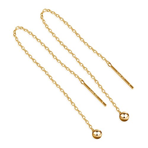 S.Leaf Gold Earrings for Women Threader Earrings Sterling Silver Chain Tassel Earrings 9cm