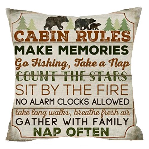 Book Cover Nordic Retro Wood wild animal bear cabin rules count star tree pine Cotton Linen Square Throw Waist Pillow Case Decorative Cushion Cover Pillowcase Sofa 18