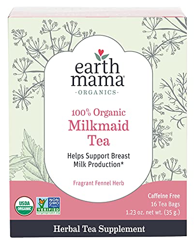 Book Cover Organic Milkmaid Tea by Earth Mama | Supports Healthy Breastmilk Production and Lactation, Herbal Breastfeeding Tea Supplement, 16 Teabags per Box