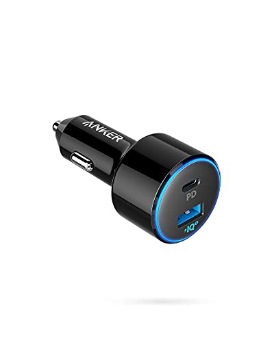 Book Cover USB C Car Charger, Anker 49.5W PowerDrive Speed+ 2 Car Adapter with One 30W PD Port for MacBook Pro/Air 2018, iPad Pro, iPhone XS/Max/XR/X/8, S10/S9, and One 19.5W Fast Charge Port for S8 and More