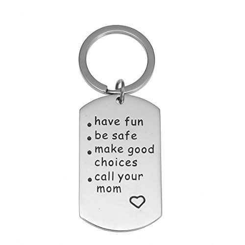 Book Cover Have Fun, Be Safe, Make Good Choices and Call Your MOM Stainless Steel Keychain. Perfect Gift for New Driver or Graduation Keychain