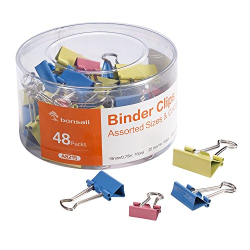 Book Cover Bonsaii Binder Clip with Assorted Colors, Assorted Sizes, 48 pcs Per Tub, for Office Supplies (A8215)