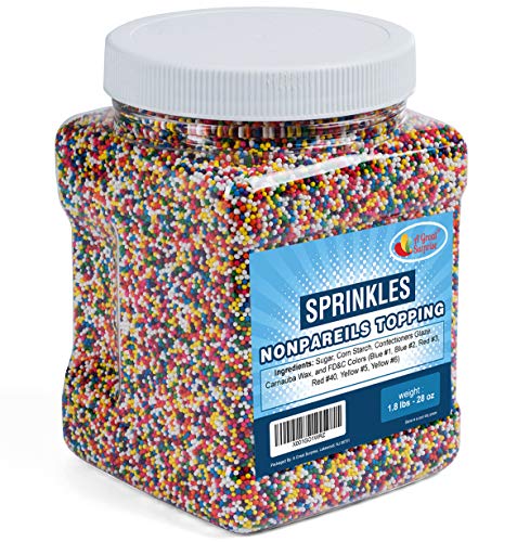 Book Cover A Great Surprise Rainbow Nonpareils Sprinkles - Non Pareil Sprinkles in Resealable Container, 1.8 LB Bulk Candy