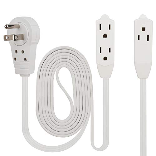 Maximm Cable 20 Ft 360Â° Rotating Flat Plug Extension Cord / Wire, 16 AWG Multi 3 Outlet Extension Wire, 3 Prong Grounded Wire - White - UL Listed