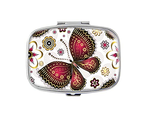 Pill Box,Gold Purple Vintage Butterflies and Flowers Custom Personlized Rectangular Pill Case Holder Decorative Box Pocket Purse Travel Pill Vitamin Tablet Medicine Case