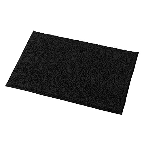 Book Cover MAYSHINE 20x32 Inches Non-Slip Bathroom Rug Shag Shower Mat Machine-Washable Bath Mats with Water Absorbent Soft Microfibers of - Black