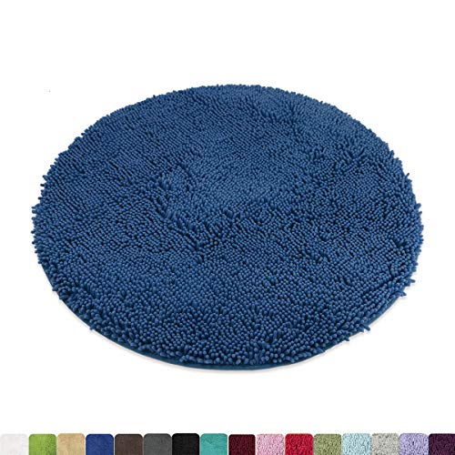 Book Cover MAYSHINE Round Bath Mat Non-Slip Chenille 3 Feet Shaggy Bathroom Rugs Extra Soft and Absorbent Perfect Plush Carpet for Living Room Bedroom, Machine Wash/Dry-Dark Blue