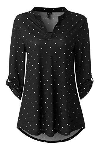 Zattcas Womens Floral Printed Tunic Shirts 3/4 Roll Sleeve Notch Neck Tunic Top