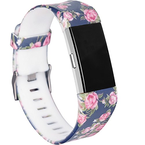 Book Cover RedTaro Bands Compatible with Fitbit Charge 2, Replacement Accessory Wristbands (219 Blue Floral, Small (5.9-8.6)-Inches)