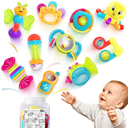 Book Cover iPlay, iLearn 10pcs Baby Rattle Toys, Infant Shaker, Teether, Grab and Spin Rattles, Musical Toy Set, Early Educational, Newborn Baby Gifts for 0, 3, 6, 9, 12 Months, Girls, Boys