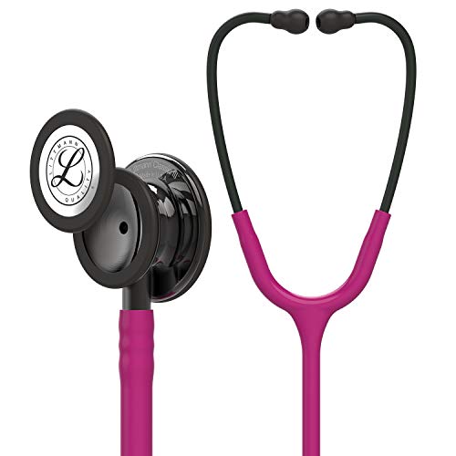 3M Littmann Classic III Monitoring Stethoscope, Smoke-Finish Chestpiece, black stem and headset, Raspberry Tube, 27 inch, 5871