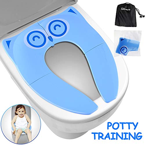 Book Cover Gimars Upgrade Folding Large Non Slip Silicone Pads Travel Portable Reusable Toilet Potty Training Seat Covers Liners with Carry Bag for Babies, Toddlers and Kids,Blue