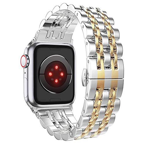 ImmSss Compatible with Apple Watch Bands Series 6 SE 5 4 40mm 44mm / Series 3 2 1 38mm 42mm for Women Men,Gold Stainless Steel Band for iWatch Business Replacement Strap