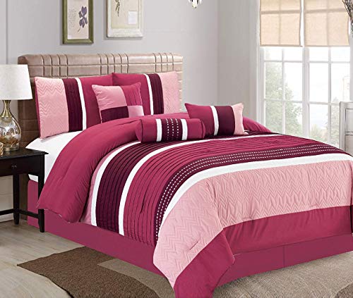 JBFF Collection Bed in Bag 7PC Luxury Stripe Microfiber Comforter Set (Cal King, Navy)
