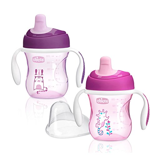 Book Cover Chicco Semi-Soft First Spout Trainer Sippy Cup 7oz 6m+ (2pk) - Pink/Purple