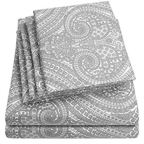 Book Cover King Size Bed Sheets - 6 Piece 1500 Thread Count Fine Brushed Microfiber Deep Pocket King Sheet Set Bedding - 2 Extra Pillow Cases, Great Value, King, Paisley Gray