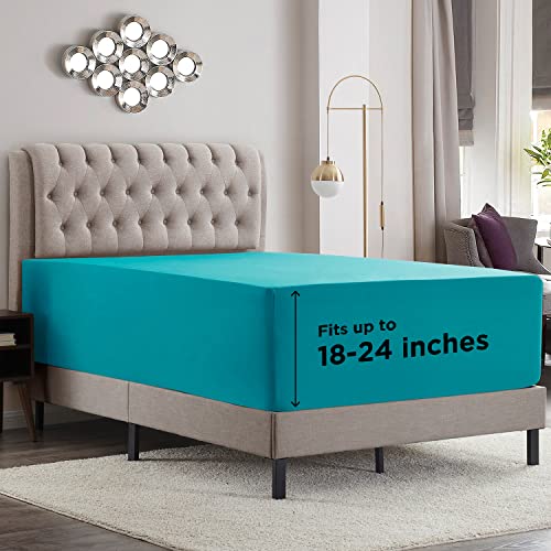 Empyrean Bedding 18" - 21" Extra Deep Pocket Fitted Sheet for High Mattress- Hotel Luxury Silky Soft Double Brushed Microfiber Sheet - Hypoallergenic Wrinkle Free Cooling Bed Sheet, King - Teal