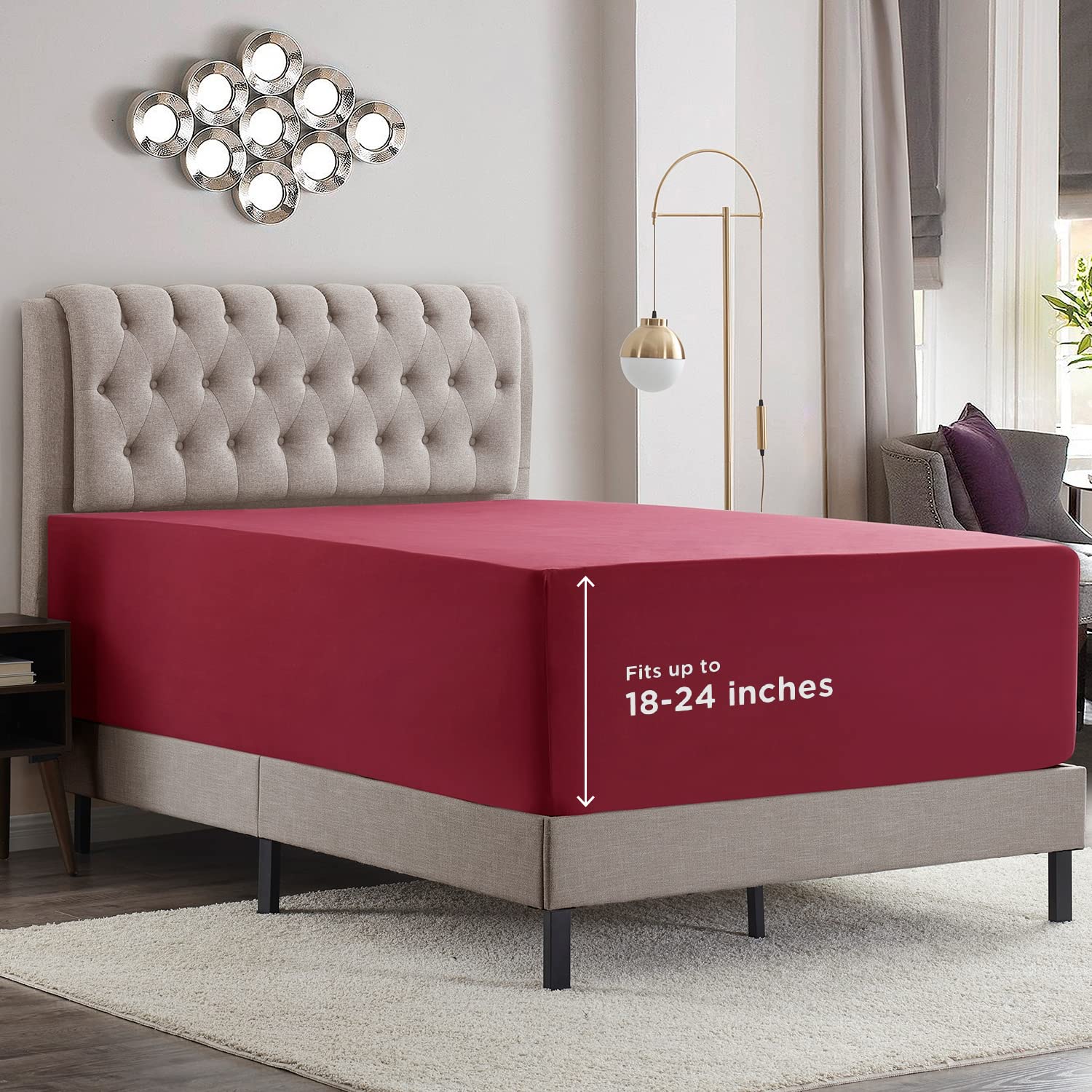 Empyrean Extra Deep Pocket Queen Fitted Sheet Only - Burgundy Red Fitted Sheet Queen Size, Soft Fitted Bed Sheets for 18 to 24 Inch Mattresses, Luxury Queen Fitted Sheet Deep Pocket with Corner Straps Queen Burgundy Red
