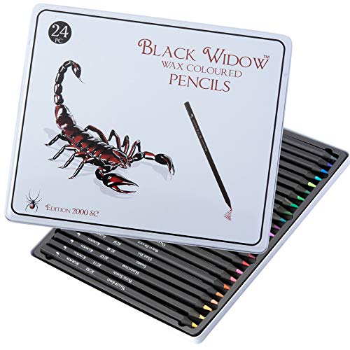 Book Cover Black Widow Colored Pencils For Adults - 24 Coloring Pencils With Smooth Pigments - Best Color Pencil Set For Adult Coloring Books And Drawing