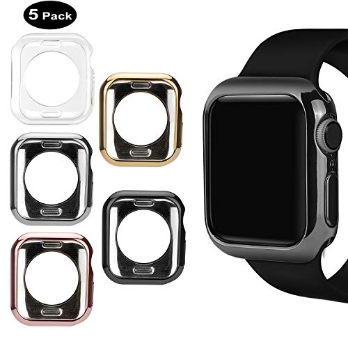 Book Cover MAIRUI Compatible with Apple Watch Case 38mm [5 Pack] Protector Bumper Cover TPU Ultra-Slim Lightweight for iWatch Series 3/2/1, Sport/Edition