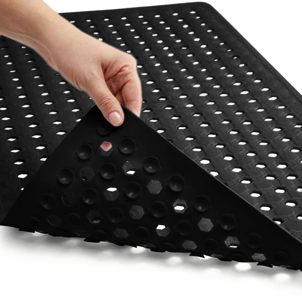 Book Cover The Original Gorilla Grip Patented Shower and Bathtub Mat, 35x16, Long Bath Tub Floor Mats with Suction Cups and Drainage Holes, Machine Washable and Soft on Feet, Bathroom Accessories, Black Opaque Black (Opaque) 1