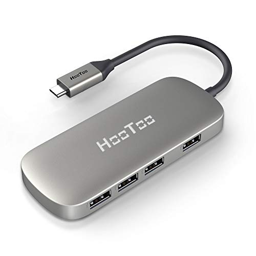 USB C Hub, HooToo Type C Adapter Hub with 4 USB 3.0 Ports for New MacBook Pro 2016, New MacBook 12-Inch with Type C Plug and Other USB C Laptop - Space Gray
