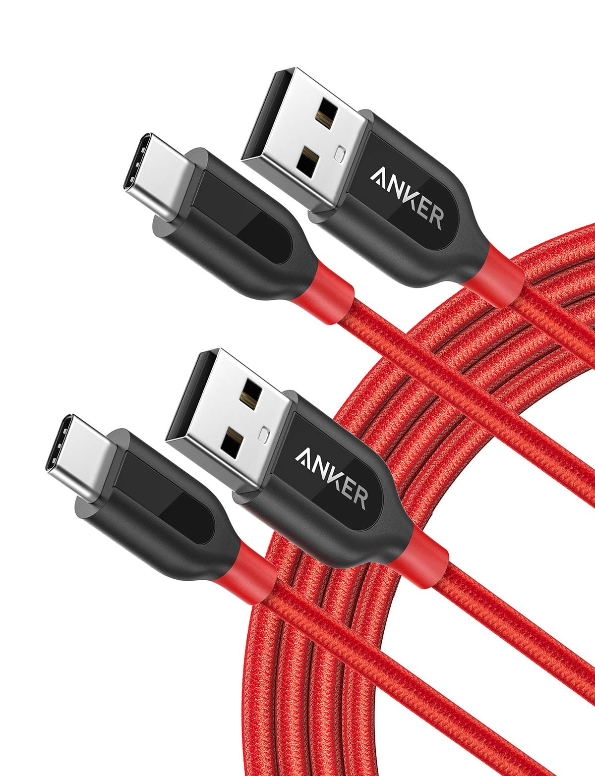 Book Cover Anker [2-Pack, 6ft] PowerLine+ USB-C to USB-A, Double-Braided Nylon Fast Charging Cable, for Samsung Galaxy S9/S9+/S8/S8+/Note 8, MacBook, LG V20/G5/G6, and More (Red) 6 Feet Red 2