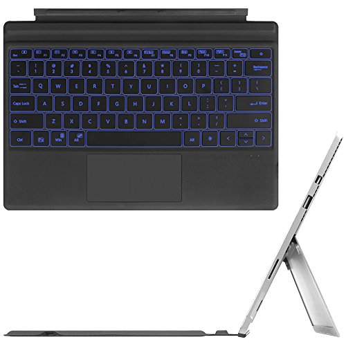 Book Cover Fintie Microsoft Surface Pro 6 / Surface Pro 5 / Pro 4 / Pro 3 Type Cover, [7-Color Backlit] Ultra-Slim Portable Wireless Bluetooth Keyboard with Trackpad and Built-in Rechargeable Battery, Gray