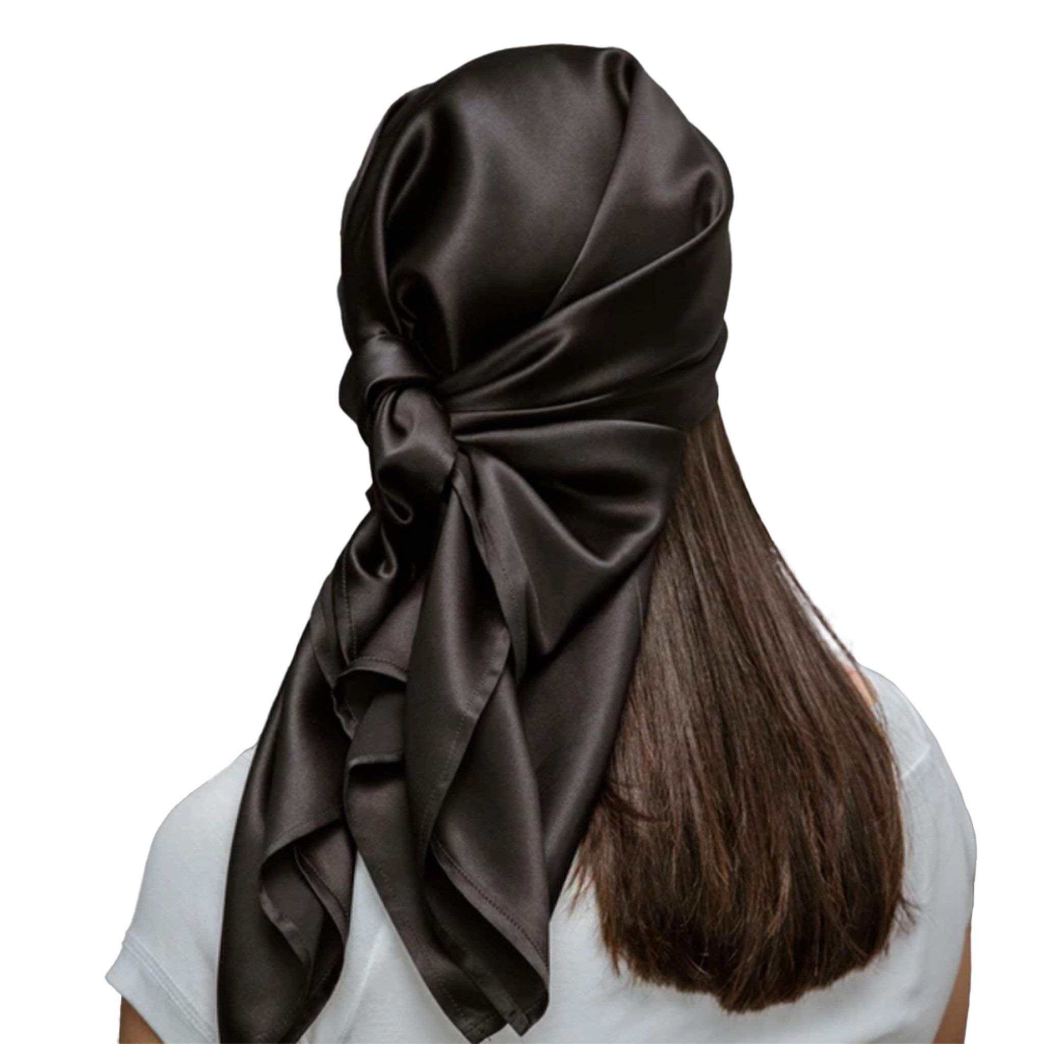 Book Cover Mulberry Park Pure Silk Head Scarf Bandana - Wake Up with Less Frizz, Helps Maintain Hairstyle, Supports Hair Regrowth, Head Wrap Scarf for Sleeping - 19 Momme Silk, Grade 6A - 36 Inch Square Black
