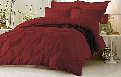 Book Cover Kotton Culture Pinch Pleated 3 Piece Duvet Cover Set 100% Egyptian Cotton 600 Thread Count with Zipper & Corner Ties Pintuck Decorative Bedding (Cal King/King, Burgundy)