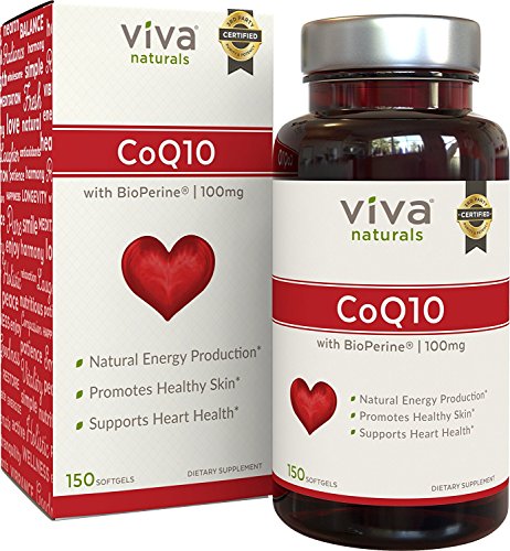 Viva Naturals CoQ10 100mg, 150 Softgels - Enhanced with BioPerine® for Increased Absorption