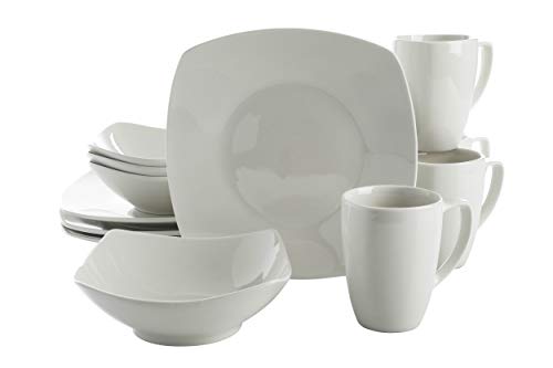 Book Cover Gibson Home Zen Buffet Dinnerware Set, Service for 4 (12pcs), White (Square)
