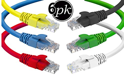 Cat6 Ethernet Cable (1.5 Feet) LAN, UTP (18 inch) Cat 6 RJ45, Network, Patch, Internet Cable - 6 Pack (1.5 ft)