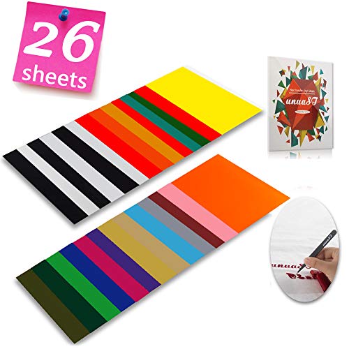 Heat Transfer Vinyl HTV Bundle Variety Pack Assortment for T Shirts Fabric 12x10" 26 Sheets Iron On Vinyl Colored Starter Kit for Silhouette Cameo and Cricut Bonus 1 Weeding Tweezers