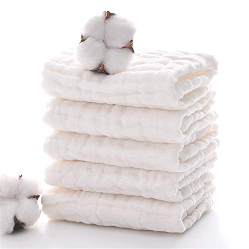 Book Cover Baby Muslin Washcloths - Natural Muslin Cotton Baby Wipes - Soft Newborn Baby White Towel and Muslin Washcloth for Kids- Baby Registry as Shower Gift, 5 Pack 10x10 inches by MUKIN