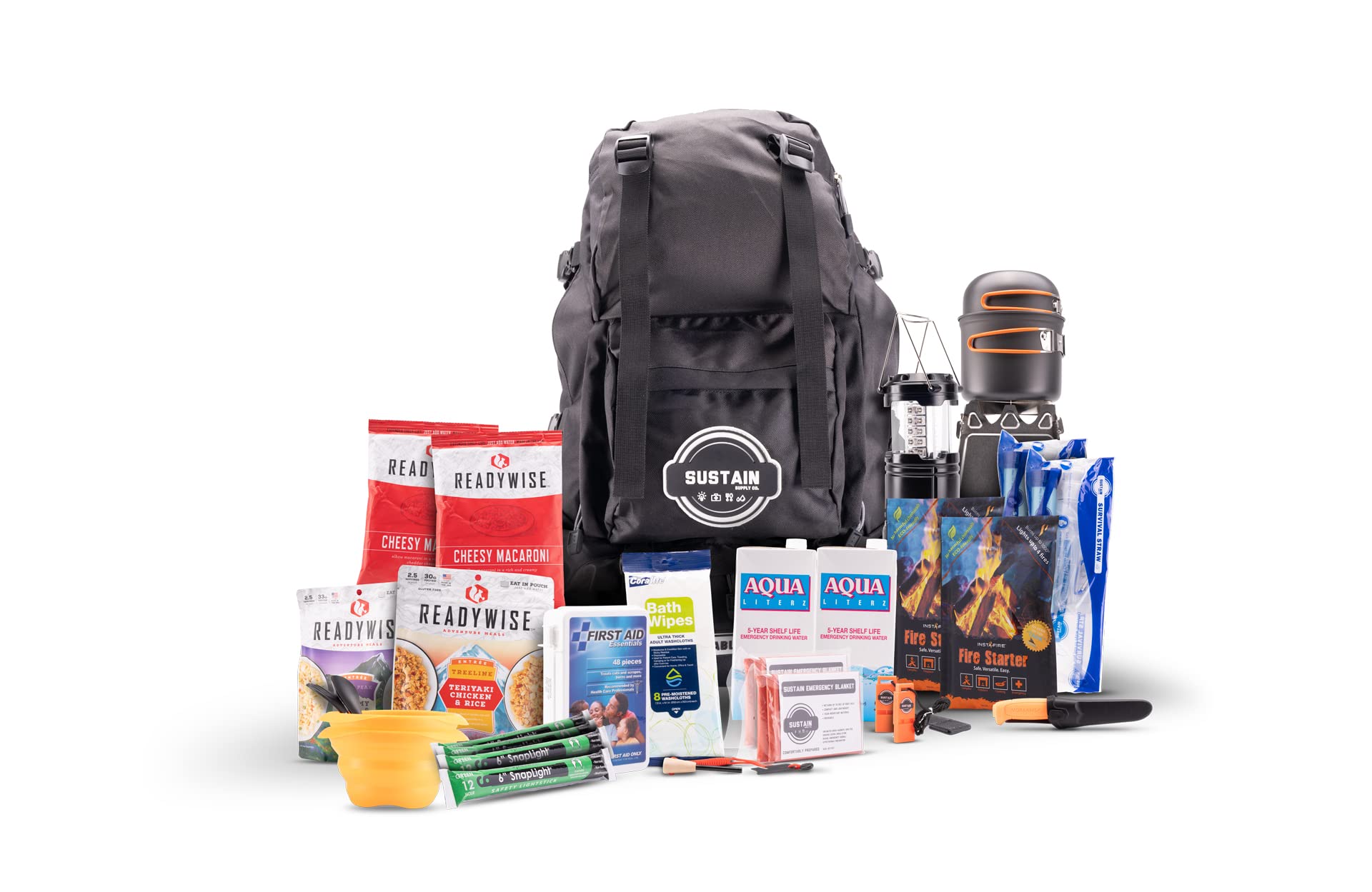 Sustain Supply Emergency Survival Kit & Backpack, 2 Person, 72 Hours, Disaster Preparedness Go-Bag for Earthquake, Fire, Flood, Hurricane & Shelter-in-Place Including Food, Water, Blankets, First Aid Comfort2