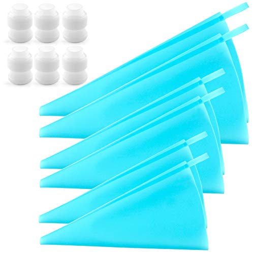 Book Cover Weetiee Silicone Pastry Bags, 3 Sizes Reusable Icing Piping Bags Baking Cookie Cake Decorating Bags (12’’+14’’+16’’)- 6 Pack - Bonus 6 Icing Couplers Fit Wilton Standard Size Tips Supplies
