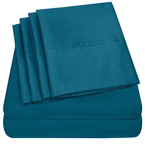 Book Cover Sweet Home Collection 6 Piece Bed Sheets 1500 Thread Count Fine Microfiber Deep Pocket Set-Extra Pillow Cases, Value, King, Teal