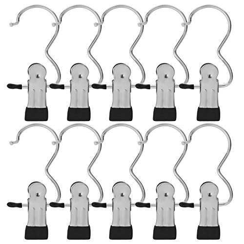 BEWISHOME 20 PCS Laundry Hook Boot Hanging Hold Clips Portable Hanging Hooks Home Travel Hangers Clothing Clothes Pins, Chrome FYC01S