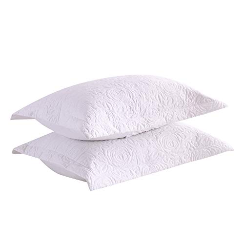 Book Cover MarCielo 2-Piece Embroidered Pillow Shams, Decorative Microfiber Pillow Shams Set Standard Size White