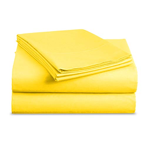 Book Cover Luxe Bedding Sets - Queen Sheets 4 Piece, Flat Bed Sheets, Deep Pocket Fitted Sheet, Pillow Cases, Queen Sheet Set - Bright Yellow