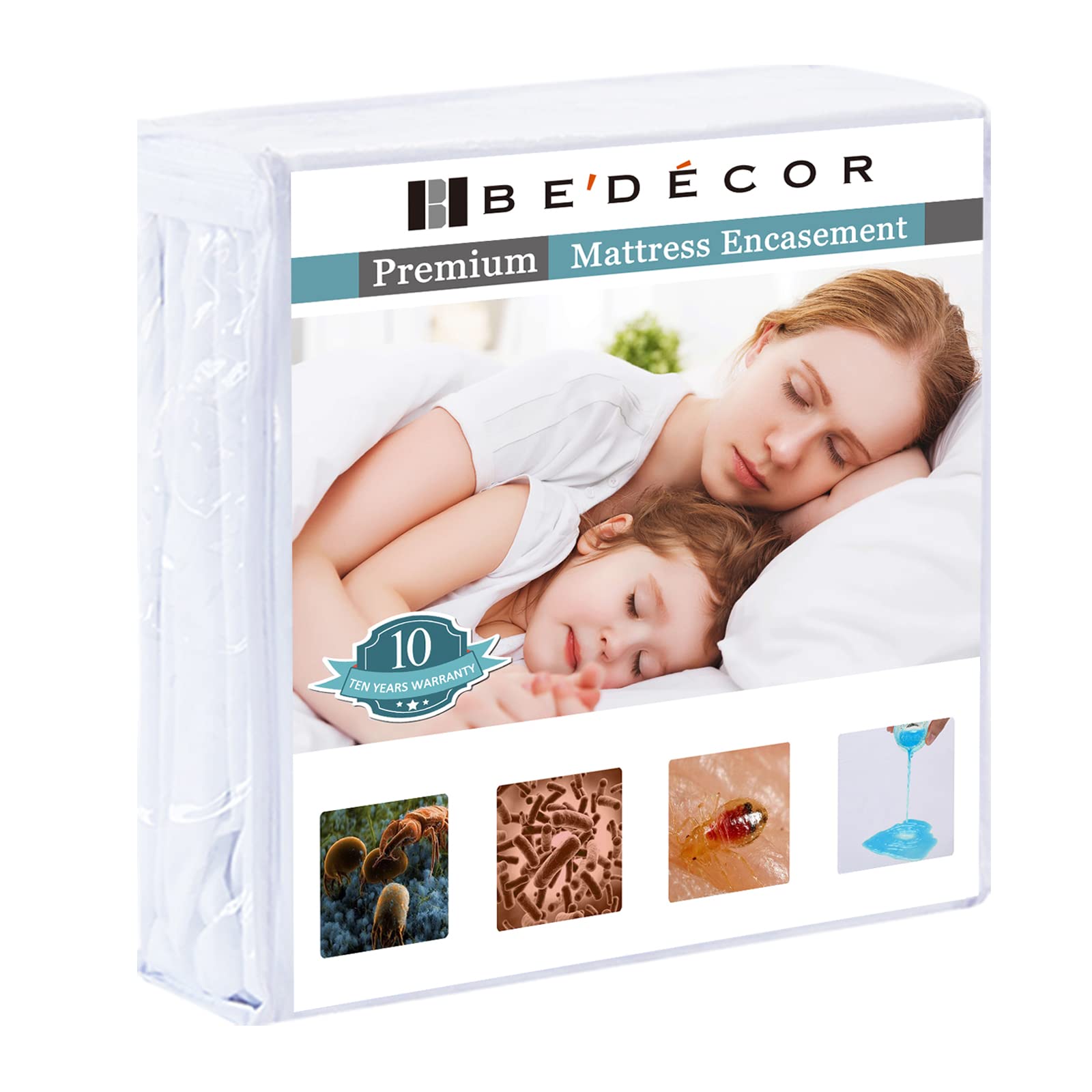 Book Cover Bedecor Zippered Mattress Encasement,6-Sided Waterproof Mattress Cover,Breathable Smooth,Mattress Protector Applicable to Home Hotel RV Hospital,Deep up to 9
