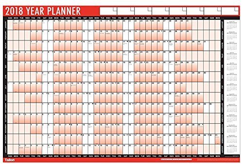 Calendrier / planning mural 2018 en laminé - Avec marqueur effaçable à sec et points autocollants - Format A1